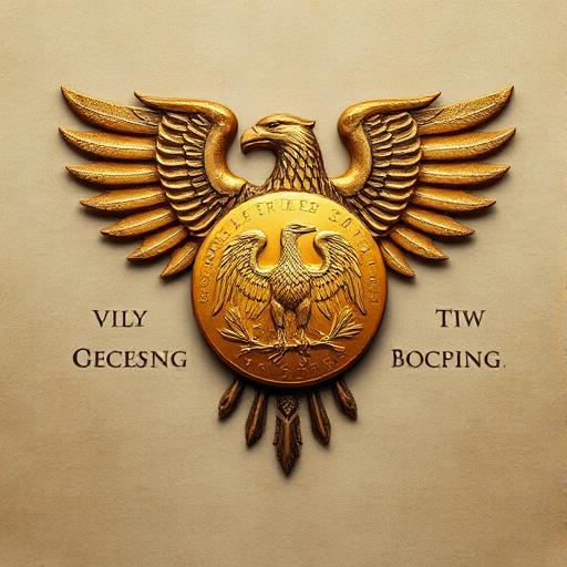 Antique gold eagle coin and military eagle insignia