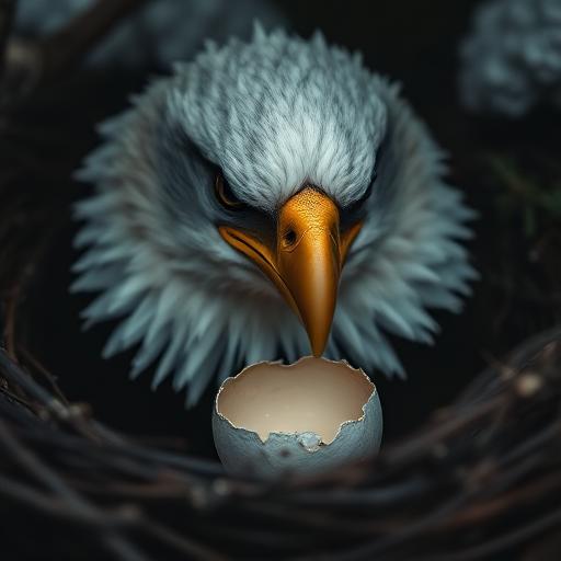 Eagle nest with a cracked eggshell